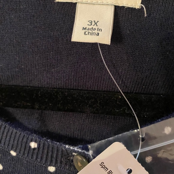 L.L.Bean Button Down Cardigan-Navy & White Polka Dot Size 3X NWT Supima Blend - Picture 12 of 13